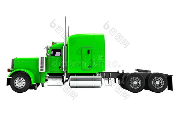 现代的货车拖拉机为货物num.三轮轴在外部拖车绿色的