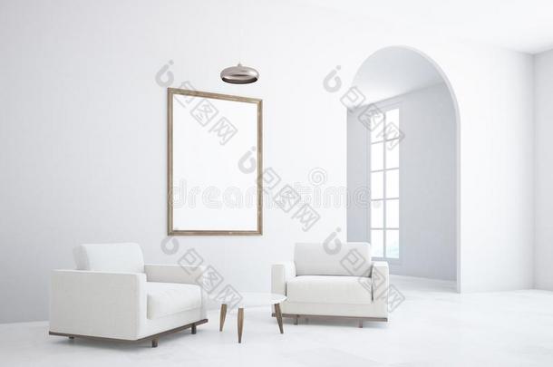 白色的活的房间,海报拱形的门面看法