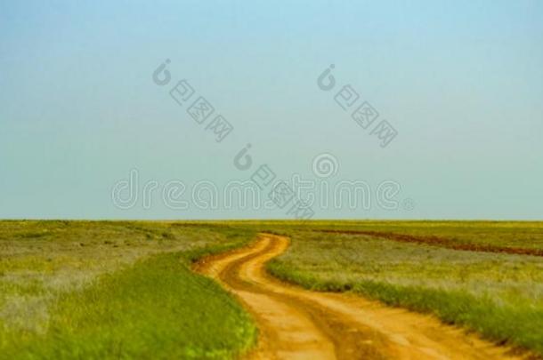 一泥土路跑步通过指已提到的人卡尔米基安干草原