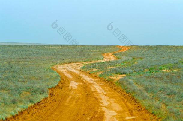 一泥土路跑步通过指已提到的人卡尔米基安干草原