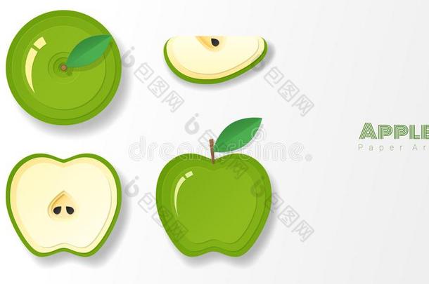 放置关于绿色的苹果采用纸艺术方式
