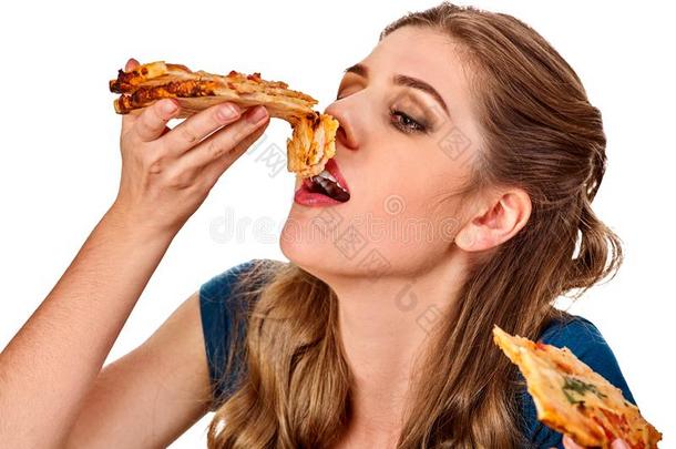 女人吃意大利薄饼.学生消耗快的食物向表.