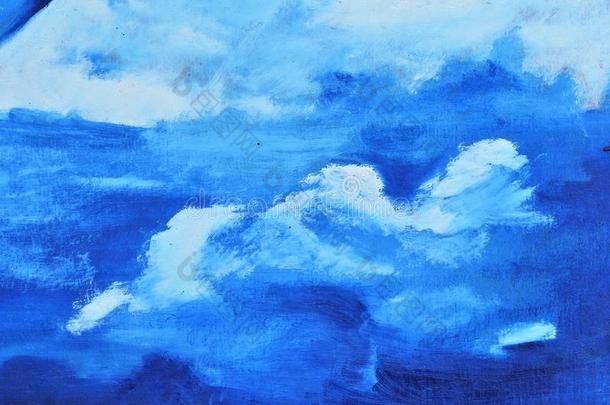 白色的云向帆布描画的采用蓝色