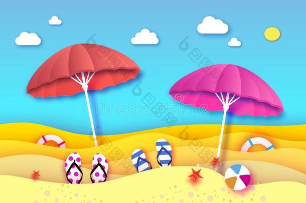 红色的和粉红色的太阳<strong>伞</strong>-雨<strong>伞</strong>采用纸将切开方式.折纸手工海