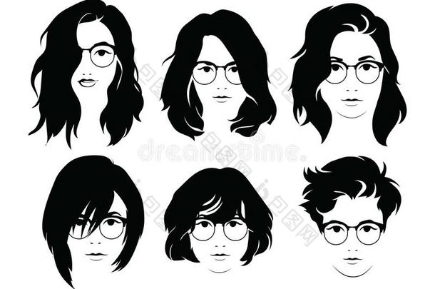 放置关于发型为女人和眼镜.收集关于剪影