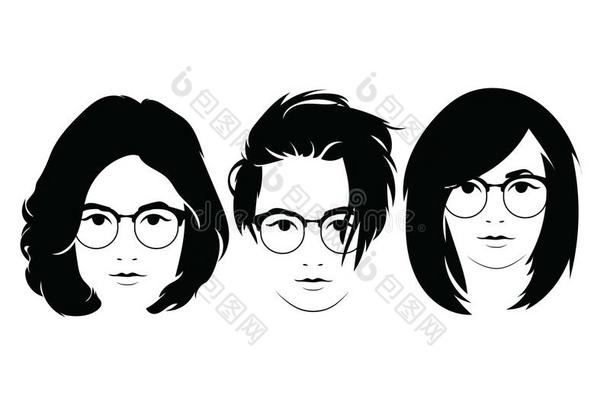 放置关于发型为女人和眼镜.收集关于剪影