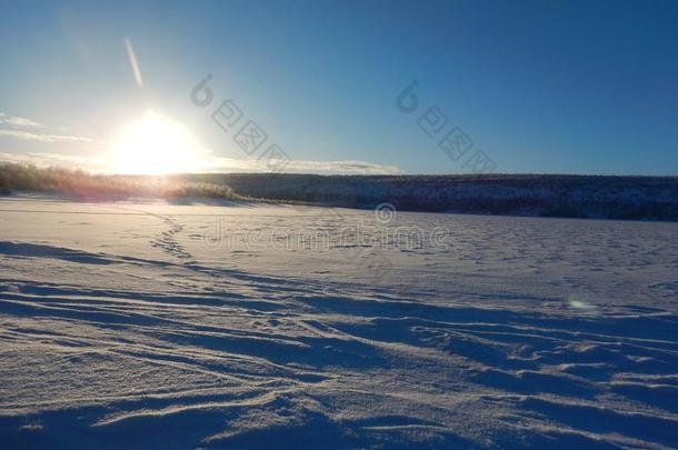 越野地滑雪采用北方的拉普兰美丽的自然