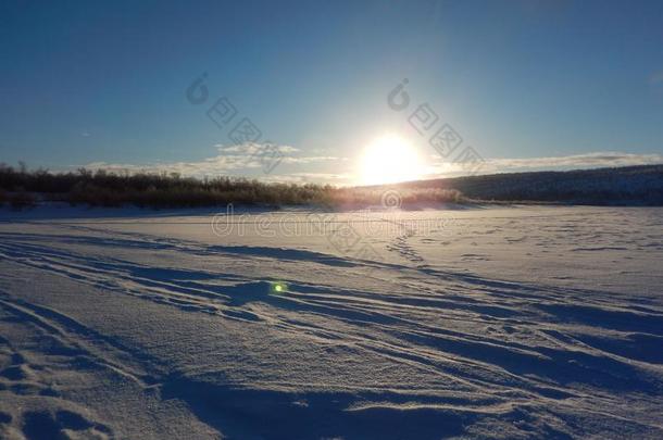 越野地滑雪采用北方的拉普兰美丽的自然