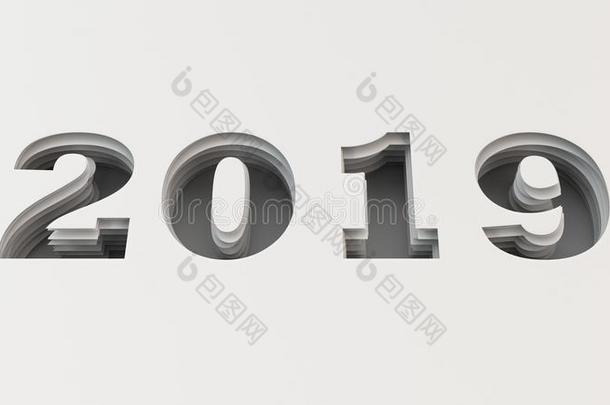 2019数字将切开采用白色的纸