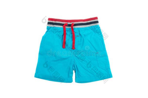 蓝色短裤为游泳为人或孩子们,隔离的向白色的