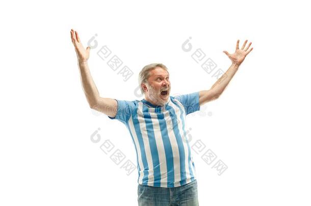 指已提到的人阿根廷的足球扇子庆祝向白色的背景