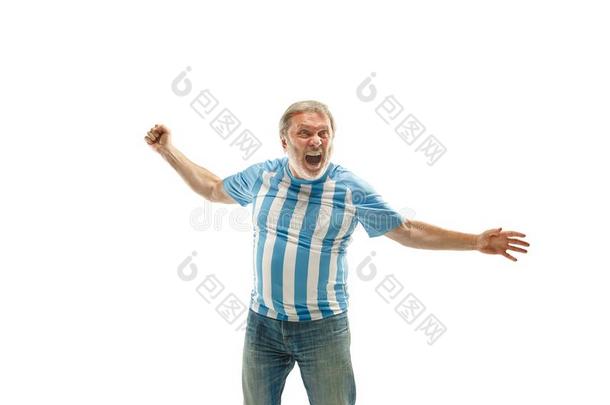 指已提到的人阿根廷的足球扇子庆祝向白色的背景