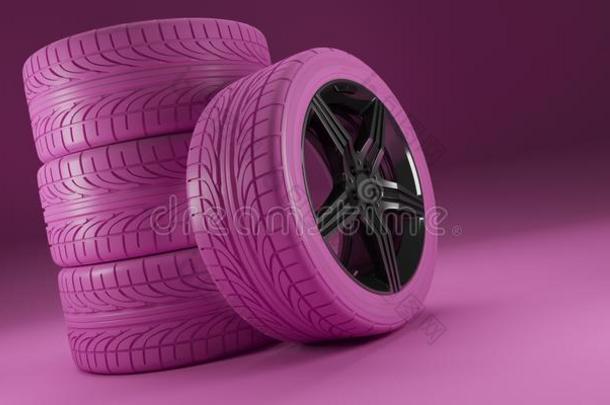 粉红色的汽车轮子向粉红色的背景.女人速度比赛c向cept.海报