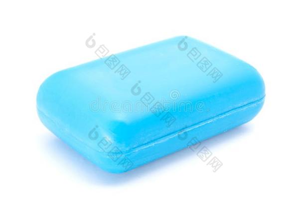 特写镜头关于蓝色卫生洗手间肥皂隔离的向白色的背景
