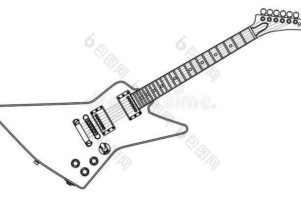 现代的款式电的吉他梗概绘画向白色的