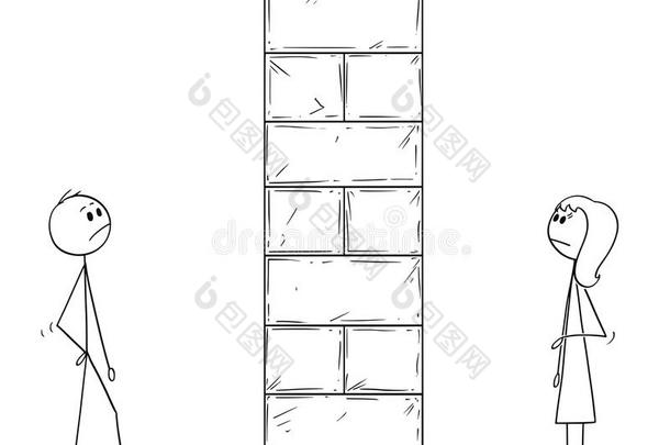 漫画关于男人和女人分离的在旁边高的墙障碍