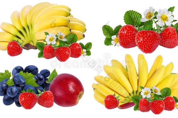 香蕉,苹果,葡萄和草莓隔离的隔离的