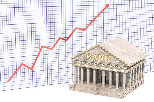 分析的银行业务观念,银行建筑物和生长的图表.3英语字母表中的第四个字母