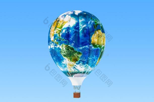 旅行观念.热的天空气球和质地关于地球地图,3英语字母表中的第四个字母关于