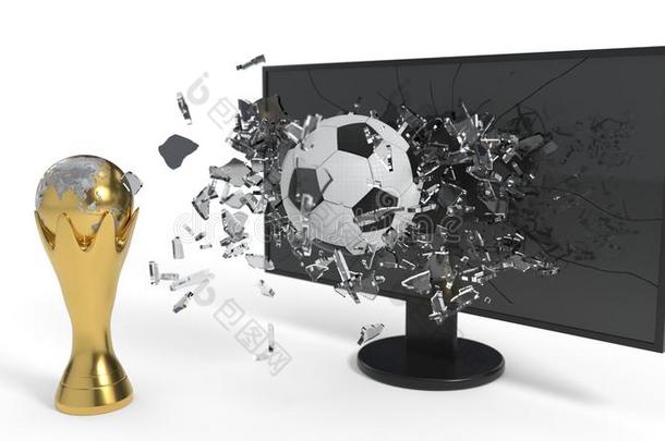 <strong>折断</strong>玻璃和足球球和世界杯子关于背景,3英语字母表中的第四个字母英语字母表的第18个字母