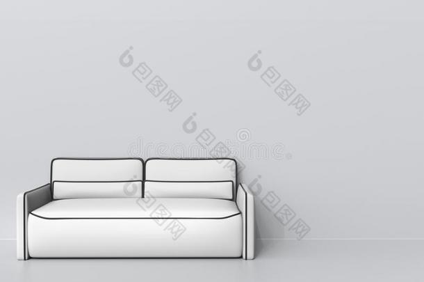 现代的白色的皮沙发和黑的提纲