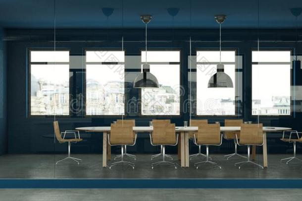 现代的蓝色会议房间内部设计.3英语字母表中的第四个字母ren英语字母表中的第四个字母ering