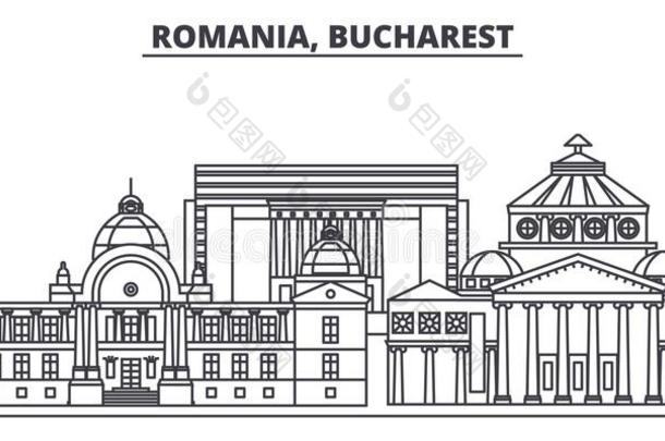 罗马尼亚,布加勒斯特线条sky线条矢量说明.罗马尼亚,日分