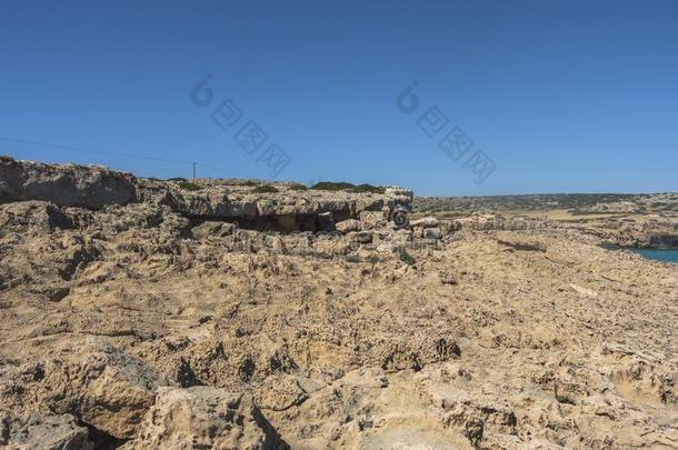 多岩石的海岸线,斗篷格雷科风向塞浦路斯