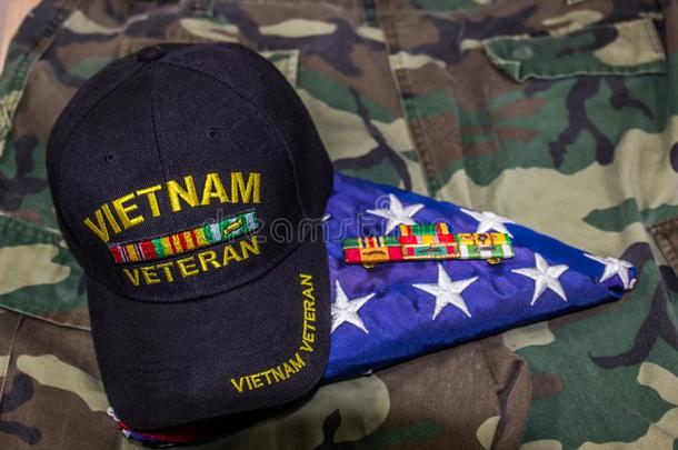 越南经验丰富的人盖,带&美国人旗向伪装单身汉