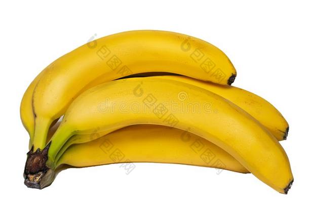 束关于香蕉隔离的向白色的背景.平的放置,顶竞争
