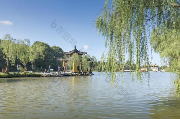 传统的中国人花园扬州苗条的西湖