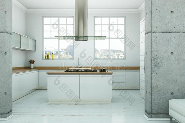 现代的斯堪地那维亚内部设计厨房采用白色的