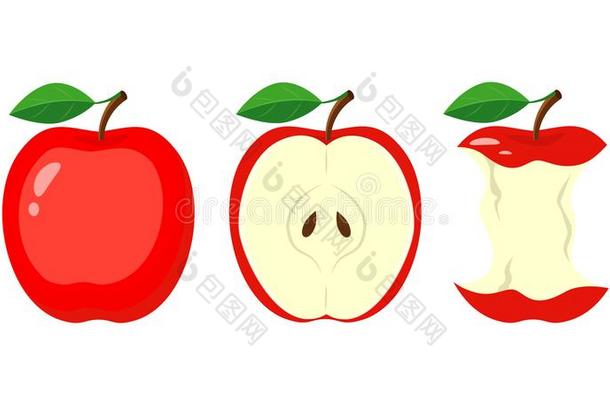 全部的红色的苹果,一半的苹果切成片,咬苹果.矢量厄斯特拉