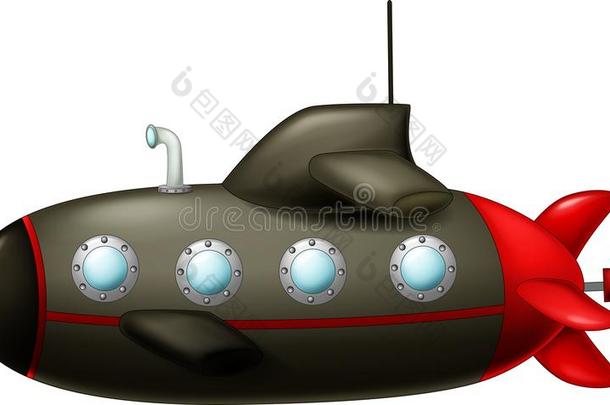 有趣的灰色的潜艇漫画向白色的背景