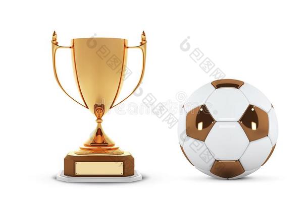 现实的<strong>金色</strong>的纪念品杯子和金球.获胜的人杯子和<strong>足球</strong>