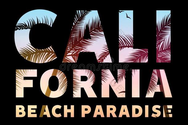 美国加州热带的海报横幅样板.凸版印刷术海滩标准