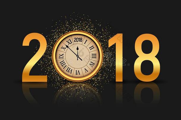 2018新的年光亮的背景和钟.幸福的新的年2018