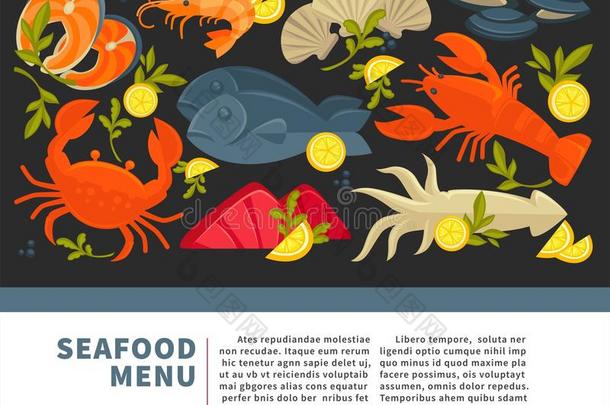 海产食品饭店菜单关于新鲜的矢量鱼