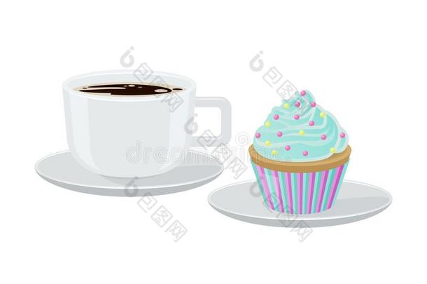 纸杯蛋糕和咖啡豆海报矢量说明
