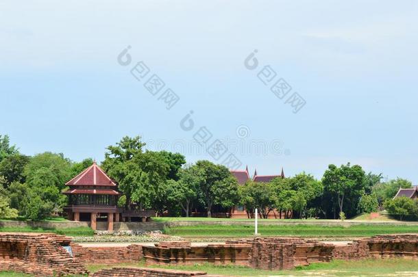 泰国或高棉的佛教寺或僧院茶泰国或高棉的佛教寺或僧院tanaram,古代的庙采用大城府,泰国