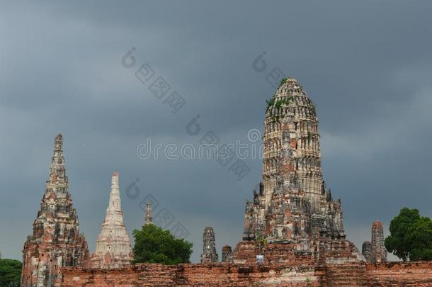 泰国或高棉的佛教寺或僧院茶泰国或高棉的佛教寺或僧院tanaram,古代的庙采用大城府,泰国