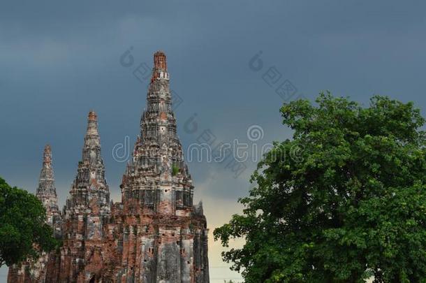 泰国或高棉的佛教寺或僧院茶泰国或高棉的佛教寺或僧院tanaram,古代的庙采用大城府,泰国