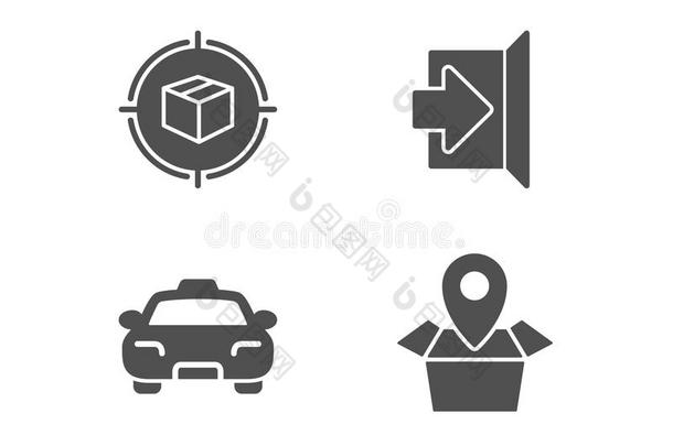 包袱跟踪,出口和出租车偶像.包装位置符号.盒