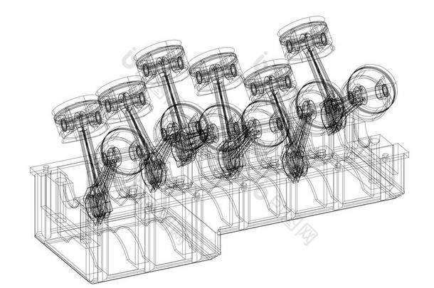 <strong>发动机活塞</strong>建筑师蓝图-隔离的