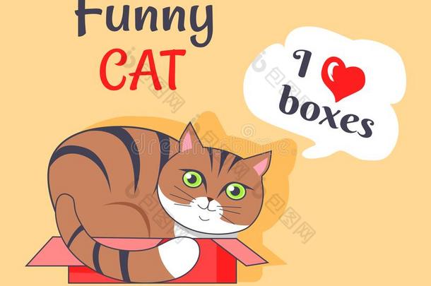 有趣的猫我爱盒<strong>海报</strong>矢量我llustration