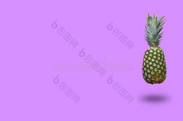 菠萝向紫色的背景.最小的方式和复制品空间
