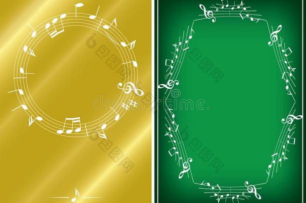 <strong>金色</strong>的和绿色的<strong>音乐</strong>的背景和白色的框架-矢量