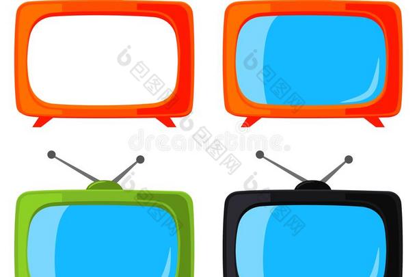 富有色彩的漫画酿酒的televisi向电视机放置隔离的向白色的