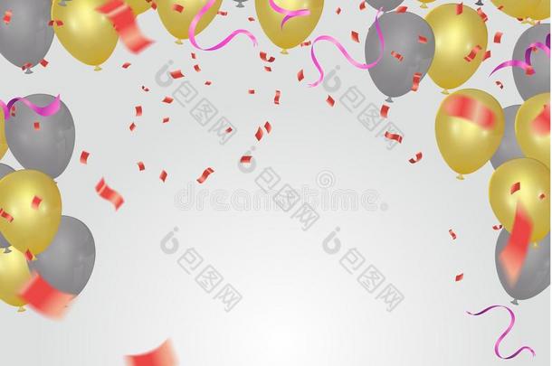 矢量节日的气球和五彩纸屑生日卡片