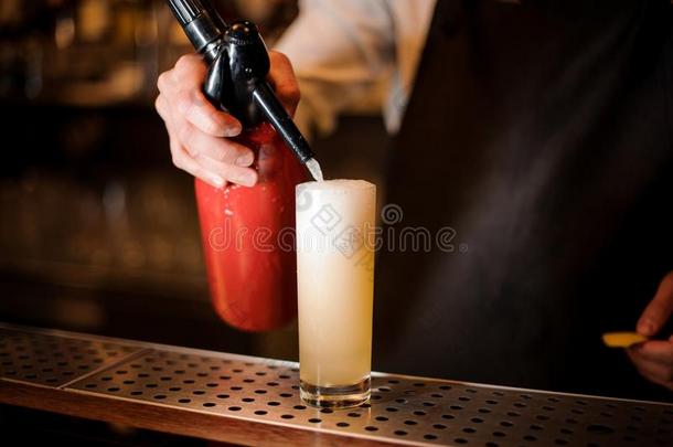 酒吧间销售酒精饮料的人加一g一sw一ter从指已提到的人吸水管向指已提到的人有酸味的cockt一i